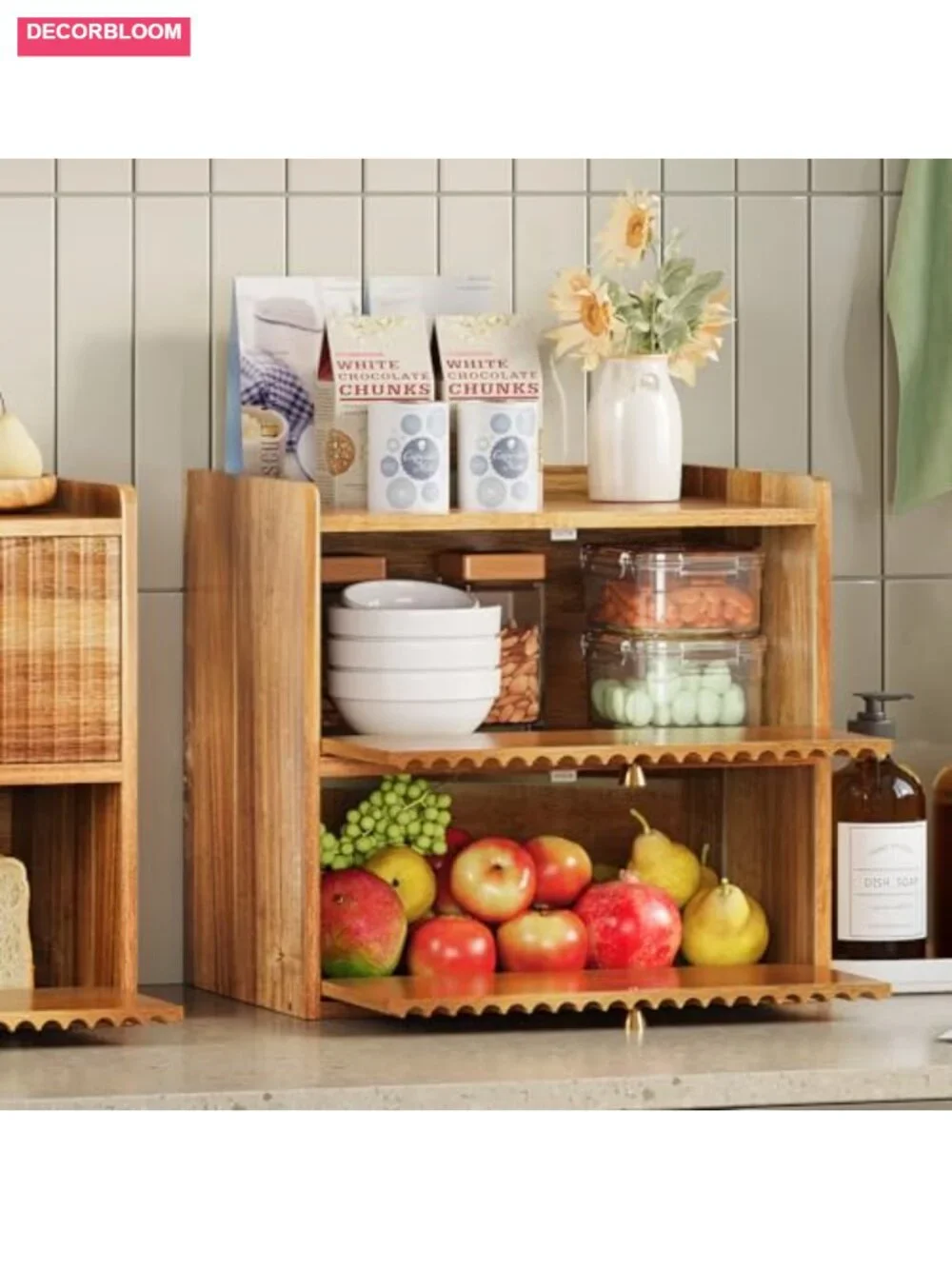 Wood Bread Box Double Layer Farmhouse Kitchen Storage Container Large Capacity